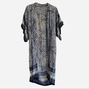 Blue Paisley Open Front Duster Kimono